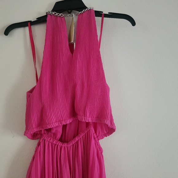 Michael Kors Halter Neck Pleated Cut-out Midi Dress cerise/pink Sz M & L BNWT - Picture 5 of 15